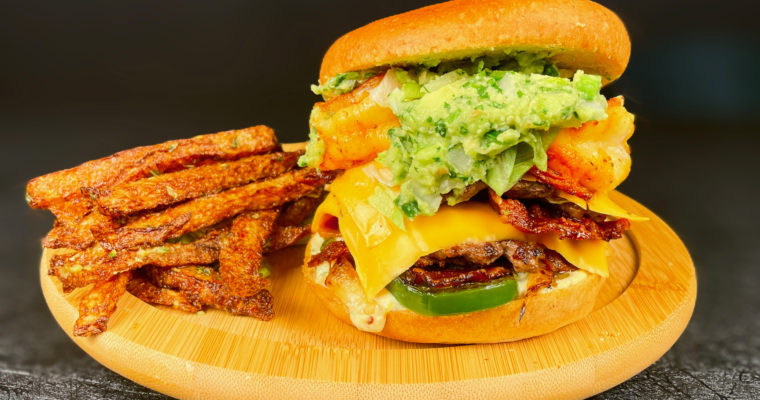 Keto Bacon Guacamole Surf & Turf CheeseBurger